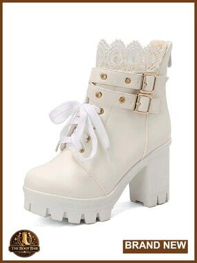 Goth Platform Ankle Boots Chunky Heel Lace Up Buckle Combat Booties